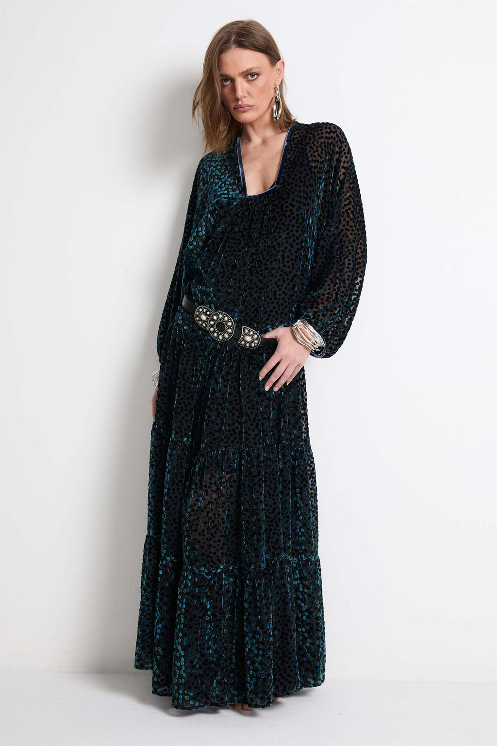 Vestido Longo Devoré com Combinação