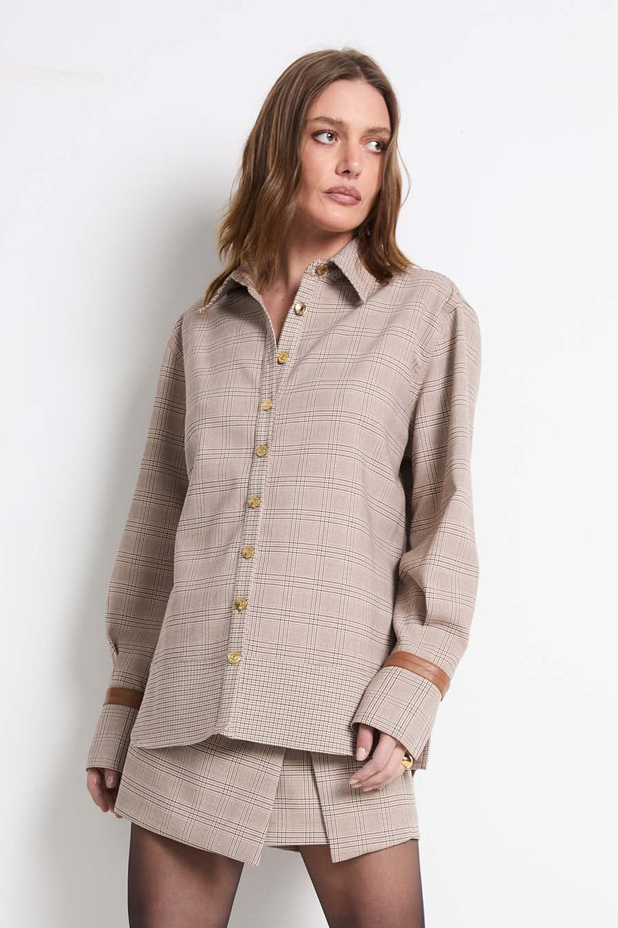 Camisa Oversized Xadrez BEGE