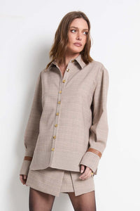 Camisa Oversized Xadrez BEGE