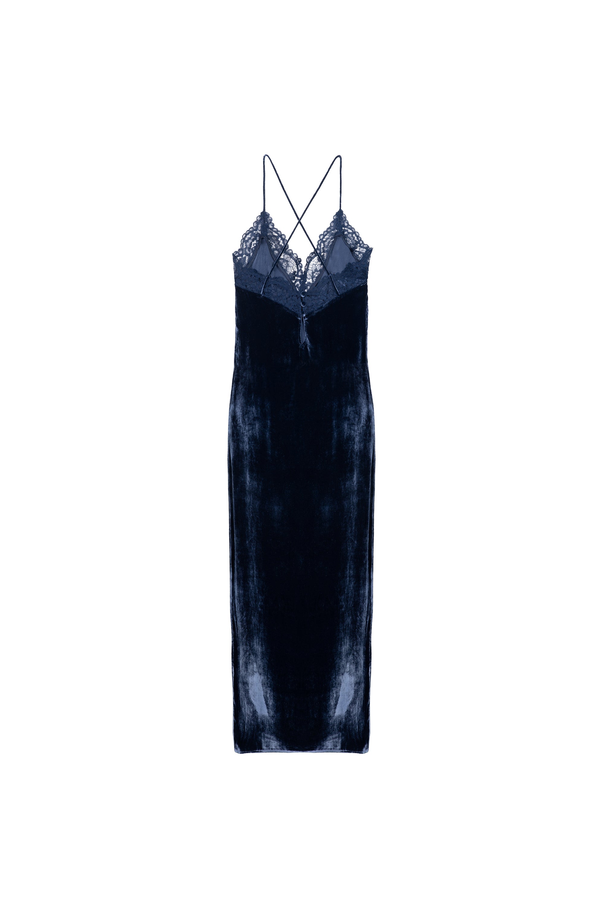 Vestido Midi Veludo Com Renda