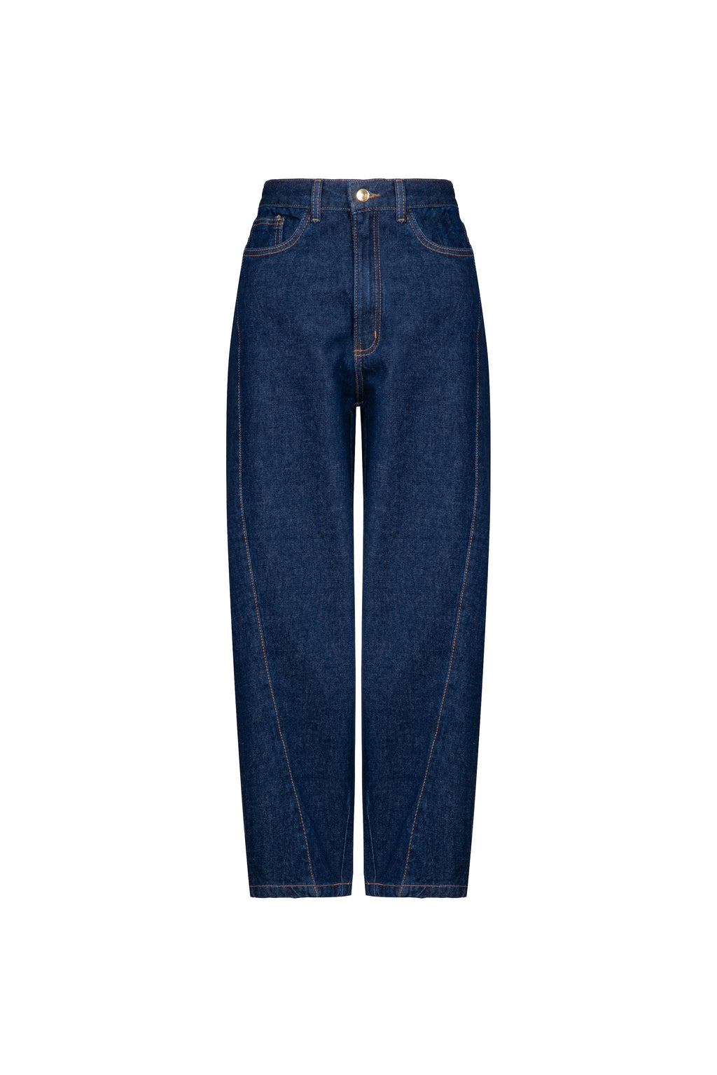 Calça Barrel Raw Denim Lavagem Escura
