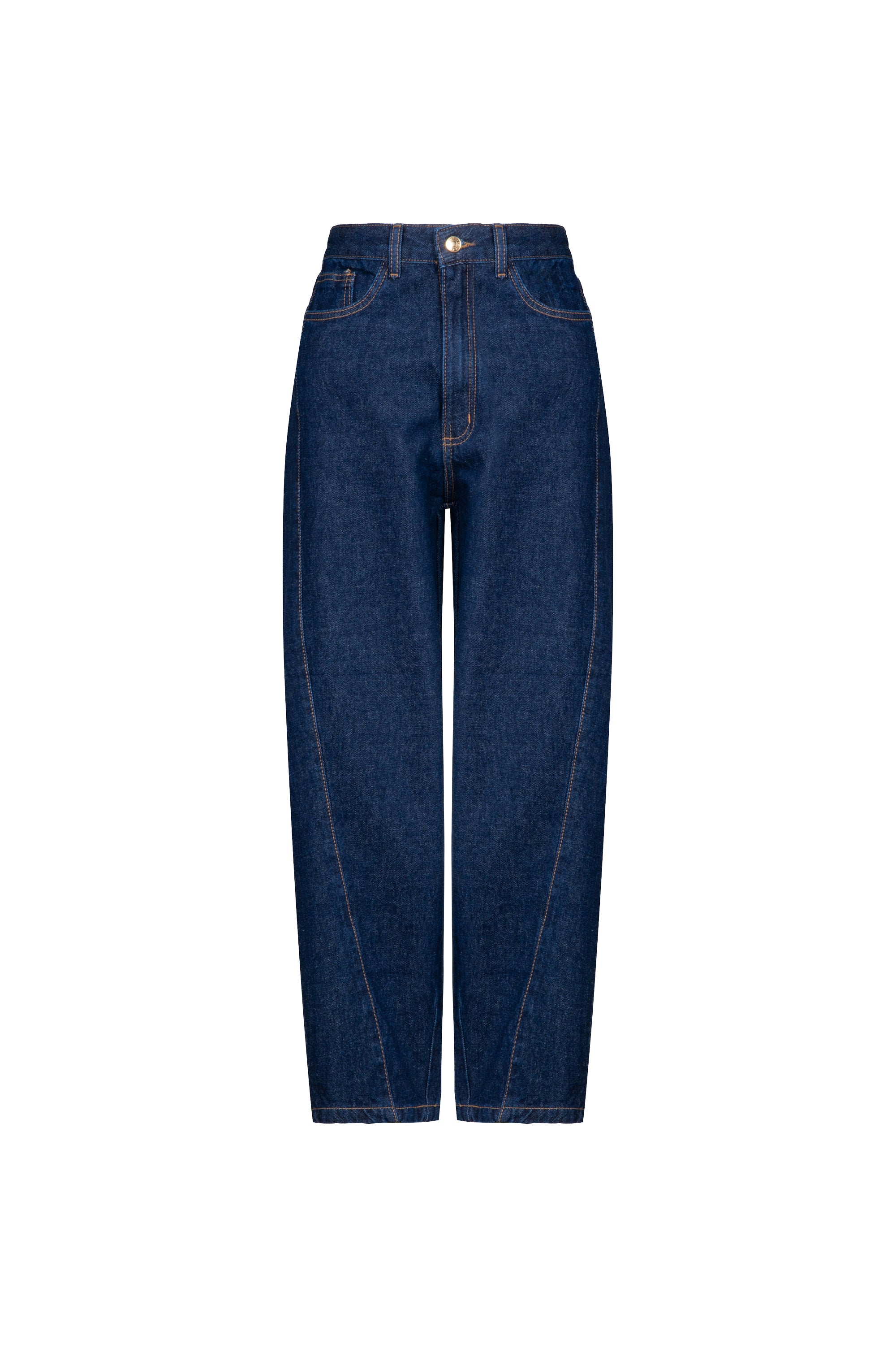 Calça Barrel Raw Denim Lavagem Escura