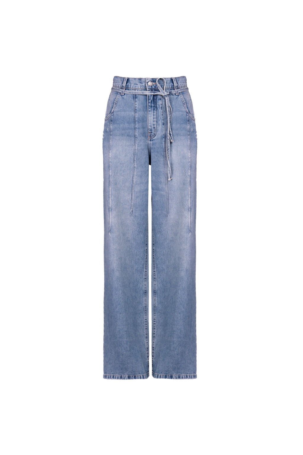 Calça Relaxed Com Faixa Denim Lavagem média