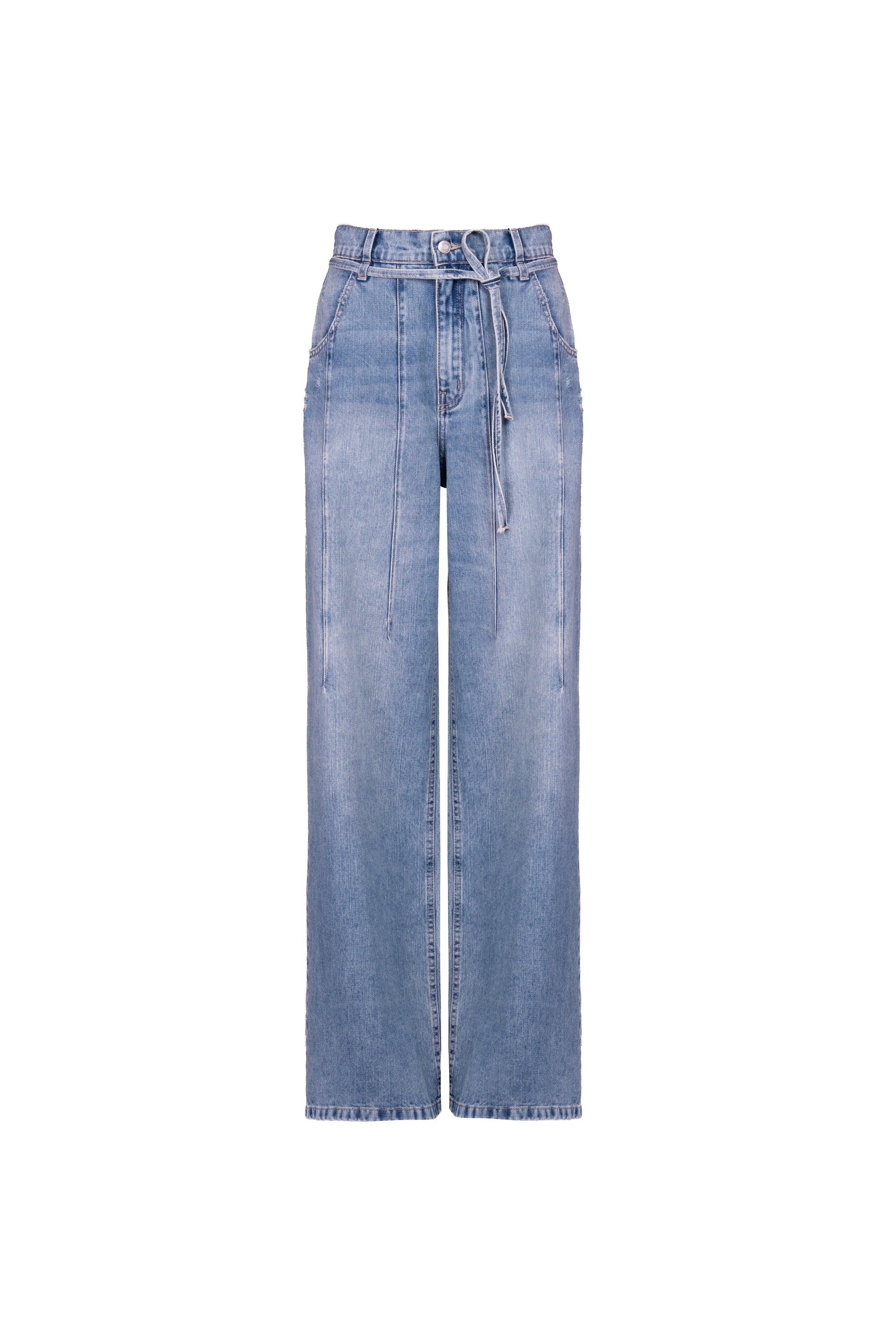 Calça Relaxed Com Faixa Denim Lavagem média