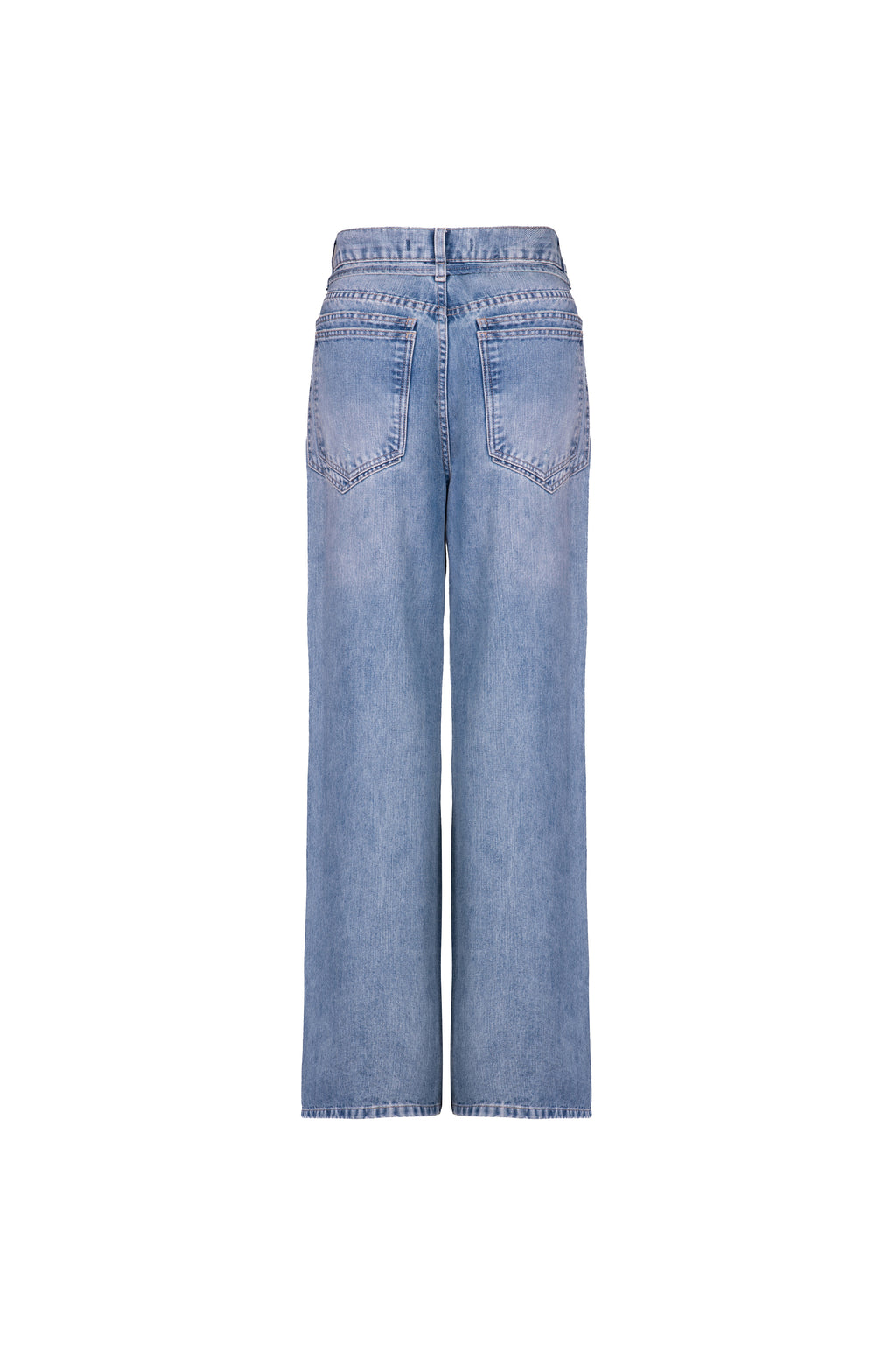 Calça Relaxed Com Faixa Denim Lavagem média