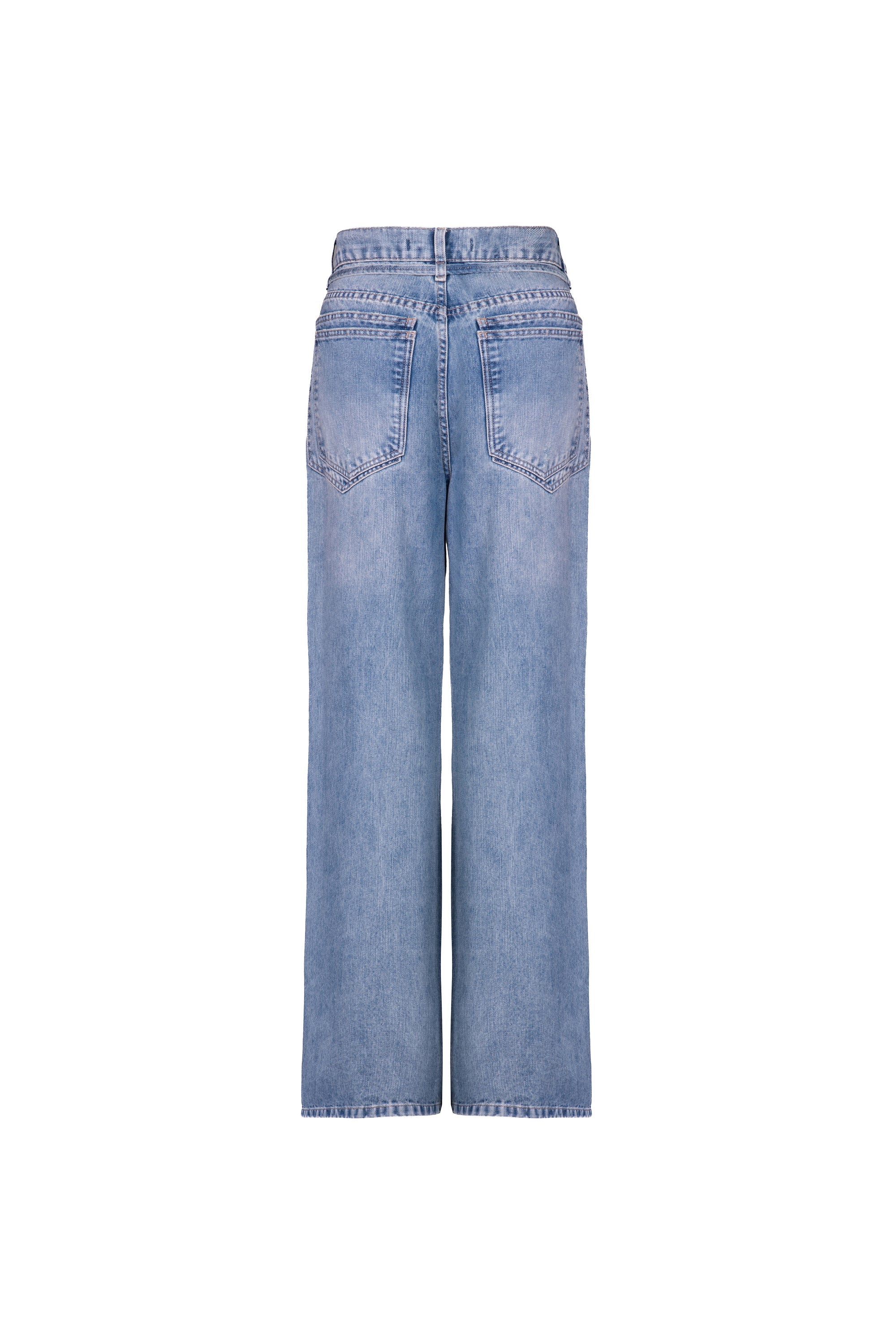 Calça Relaxed Com Faixa Denim Lavagem média