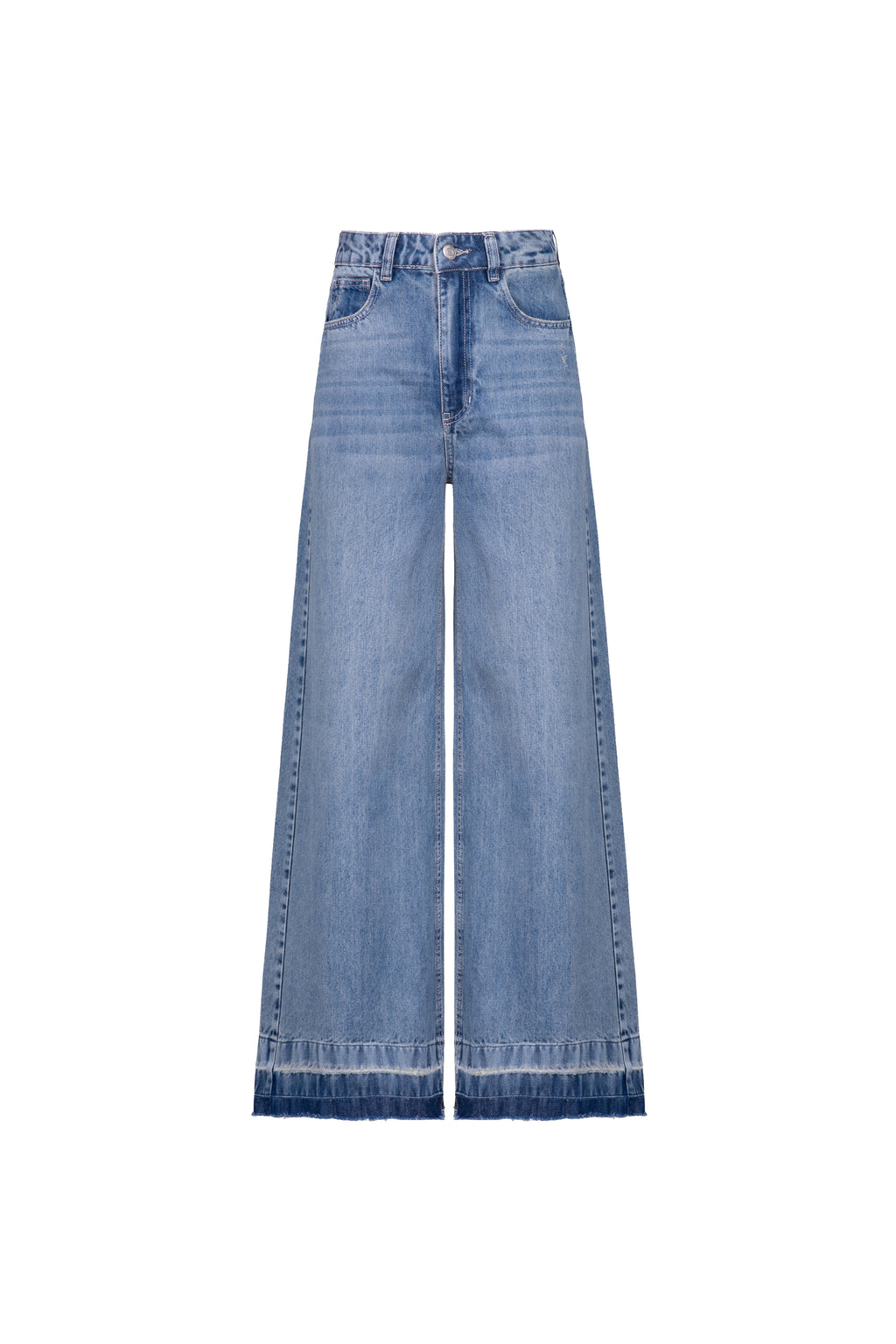 Calça Pantalona Barra Desfeita Denim