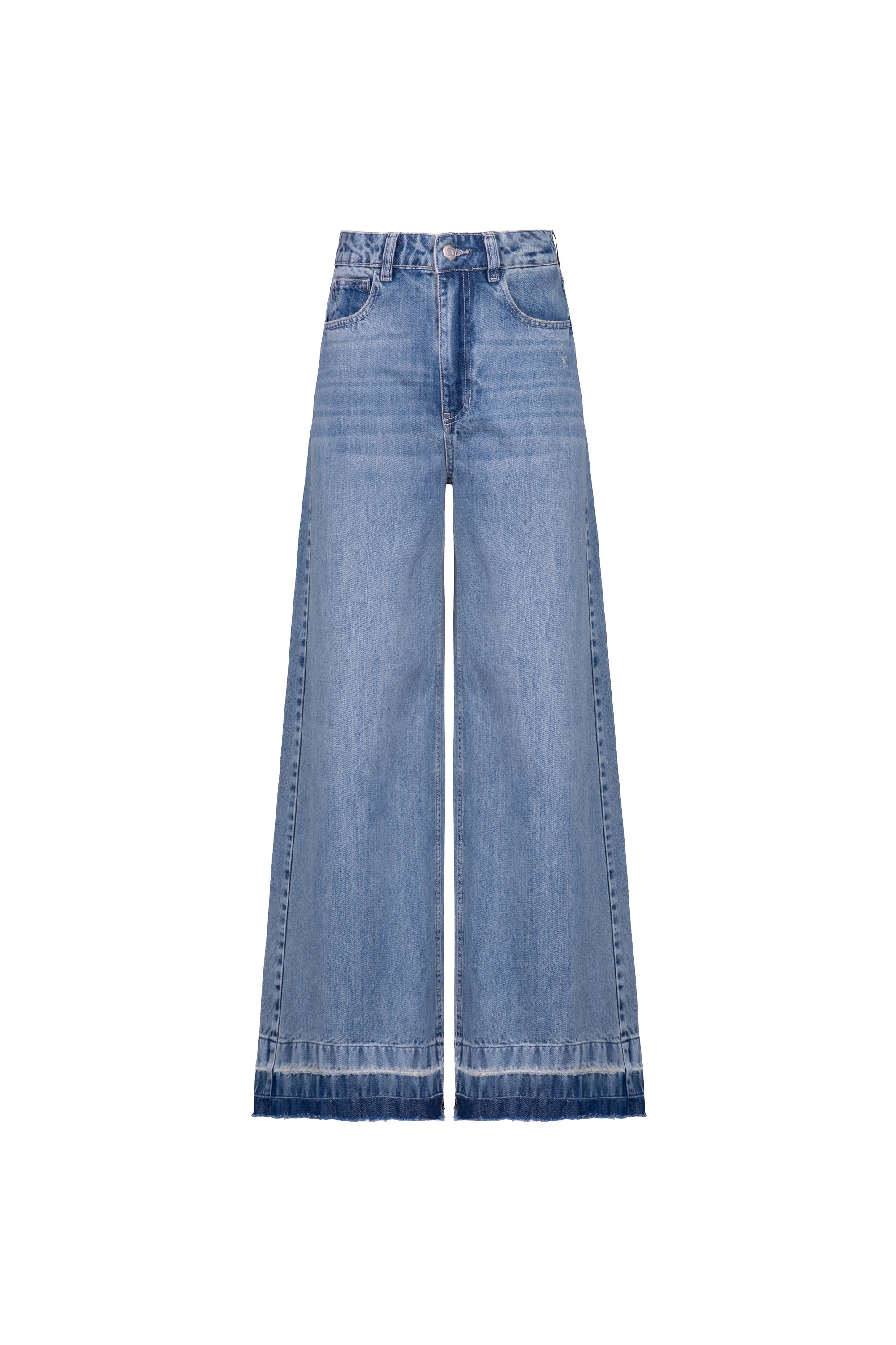 Calça Pantalona Barra Desfeita Denim