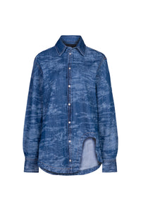 Camisa Laser Ondas Denim Lavagem Média