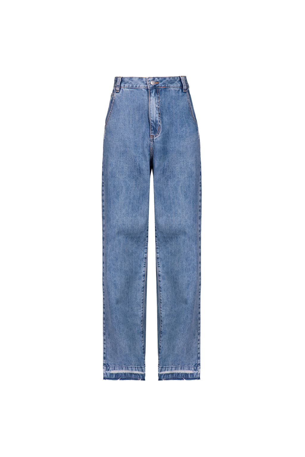 Calça Relaxed Com Barra Desfiada Denim LAVAGEM MÉDIA