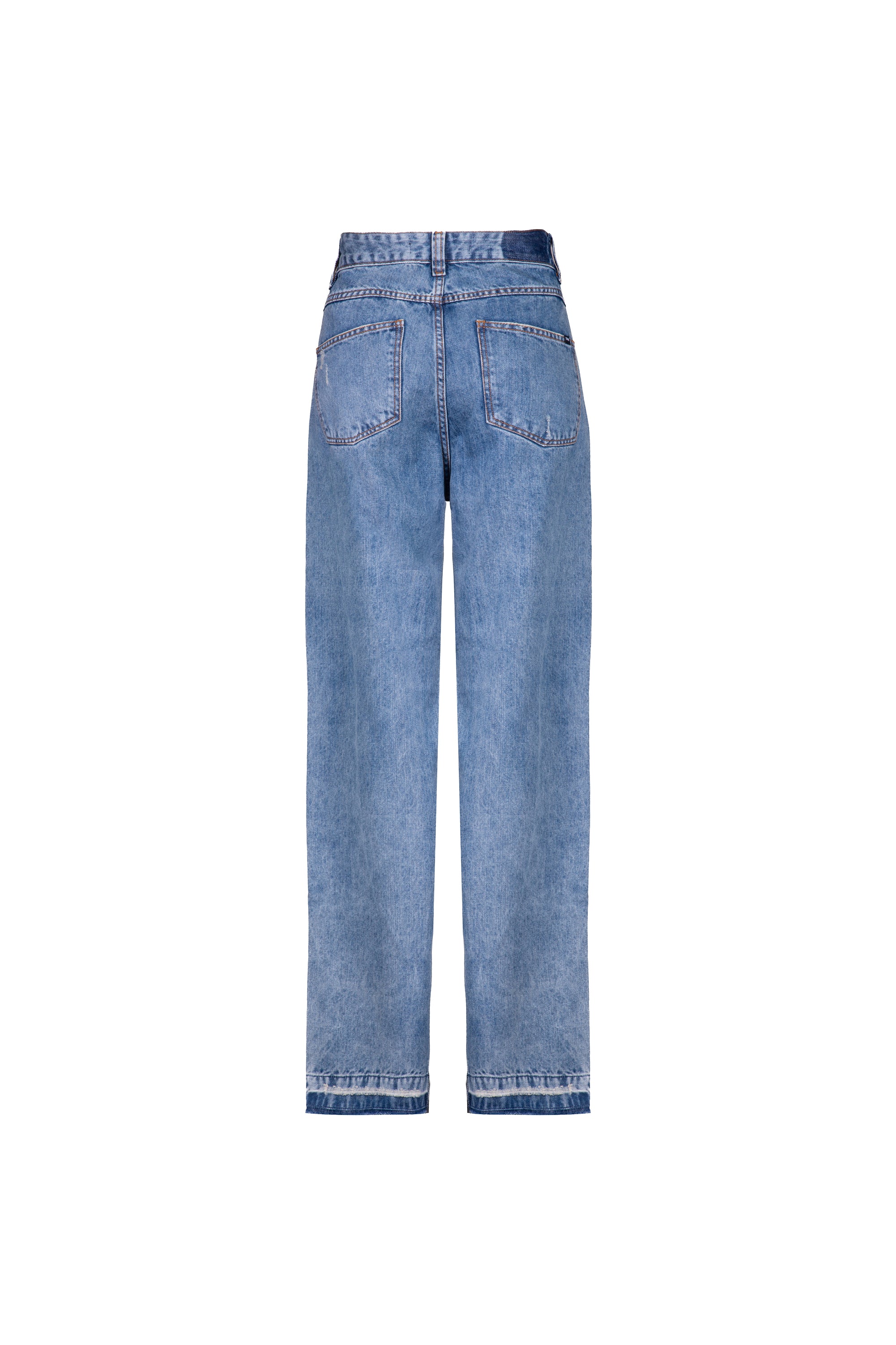 Calça Relaxed Com Barra Desfiada Denim LAVAGEM MÉDIA